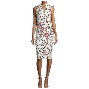 Alice + Olivia Jacki Sleeveless Embroidered Sheath Dress White/Multicolor Size 0
